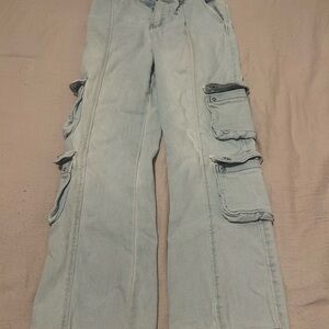 Forever 21 Light Blue Flare Cargo Jeans